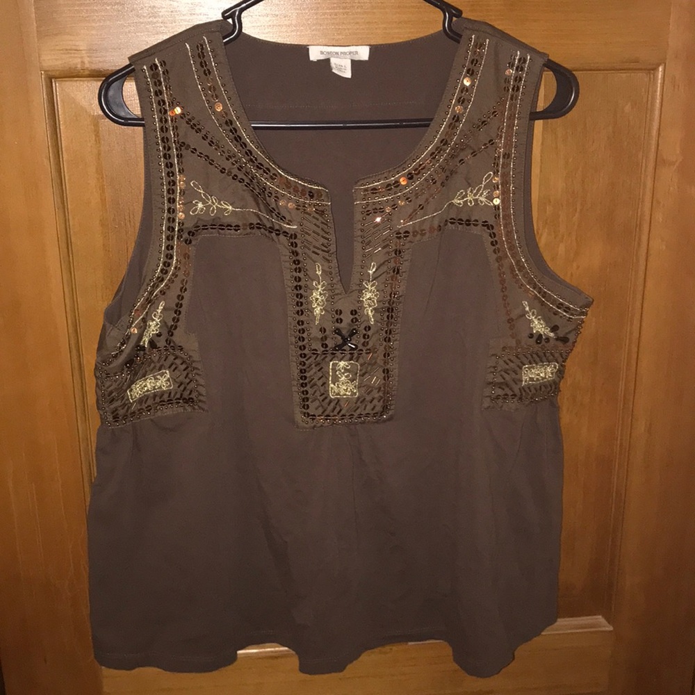 Boston Proper brown beaded and sequin blouse